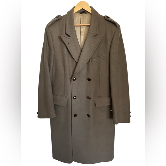 Vintage Bronzini Wool Men's Long Tan Overcoat - Size 42R